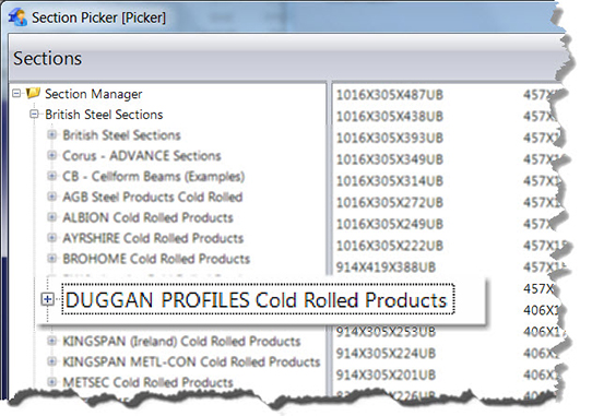Duggan Sections in StruCad