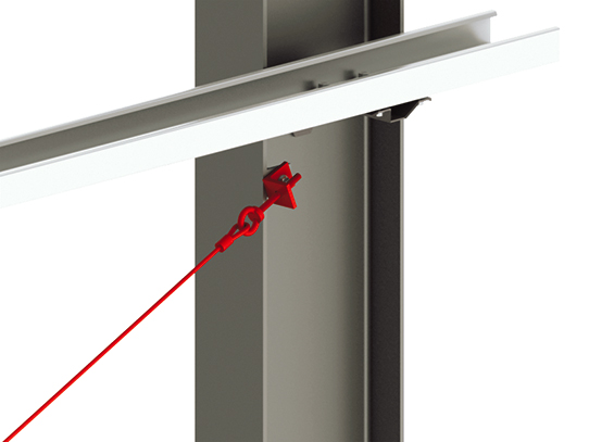 Connection of tie rope to corner stanchion